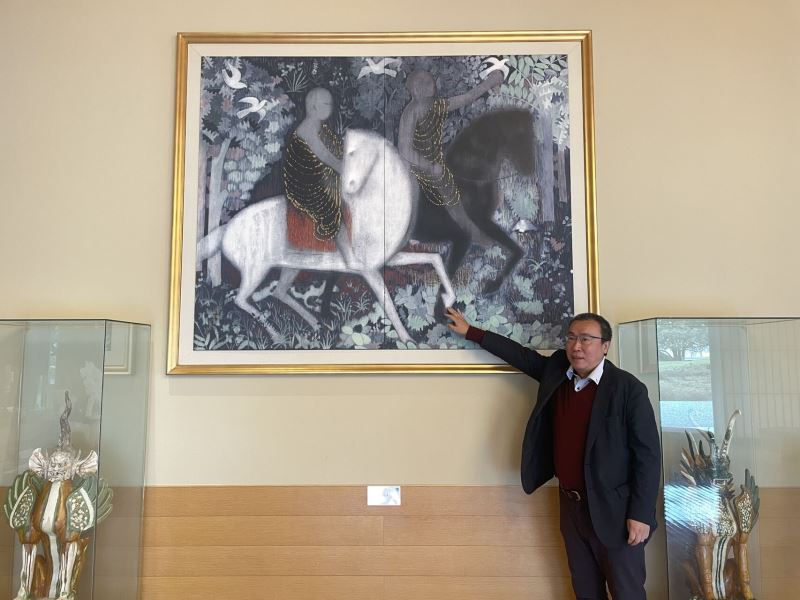 平山郁夫与范曾的世纪友谊再谱新章,平山郁夫美术馆馆长再画明月,期待范增